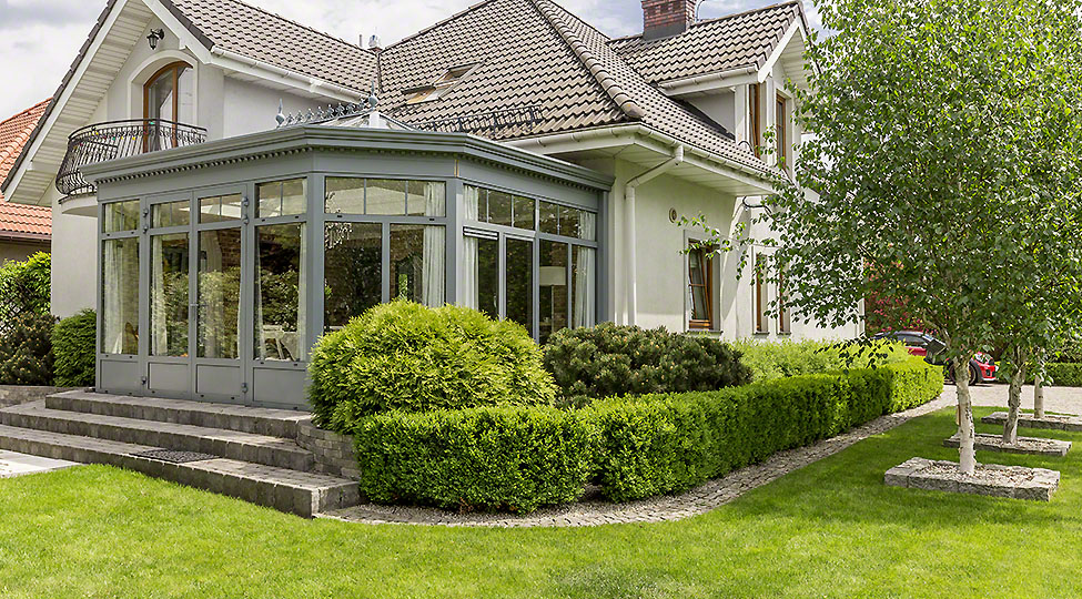 Modern house with glazed arbor
