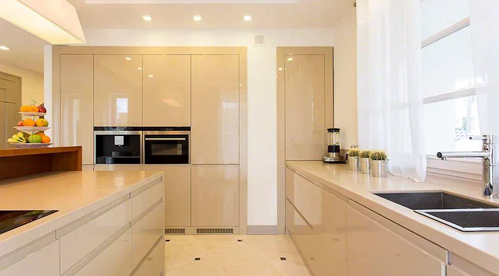Spacious bright kitchen with fitted cabinets